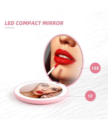 HEYISSU LED Compact Mirror 10X Magnifying Travel Makeup Mirror with Light - Pink 3.5 inch Pocket Purse Handbag Mirror - Buy Online on SooperMarket.com