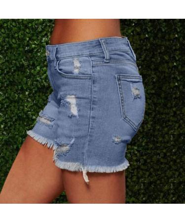 Napoo Women's High Waisted Ripped Denim Shorts - Blue, Medium - Buy Online on SooperMarket.com