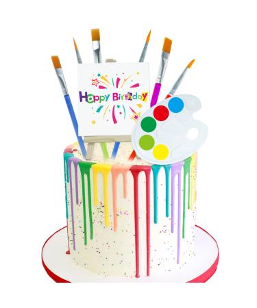 Rismise Painting Cake Topper Art Paint Cake Topper Paint Brush Canvases Palette Cake Cupcake Topper With Mini Canvas Easel Graffiti Artist Themed Cake Decor for Girl Boy Art Birthday Party Supplies