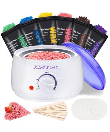 Waxing Kit, Wax Warmer for Hair Removal with 6 Packs Wax Beads & 10Pcs Waxing Applicator Sticks, Painless at Home Waxing Kits for Full Body Bikini Brazilian Face Eyebrow Legs White