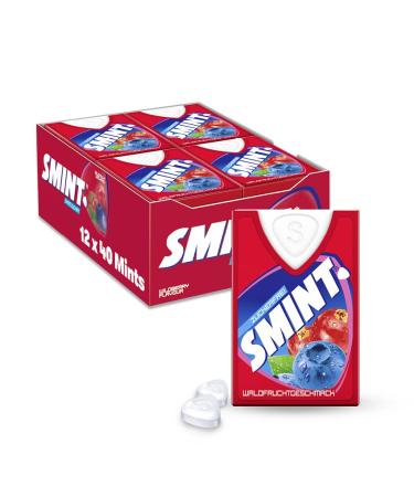 Smint Waldfruch 12 dispensers with 40 wildberry pastilles each sugar-free mints with forest fruit taste for a fresh mouthfeel 12 x 8g Wildberry 8 g (12 pack)
