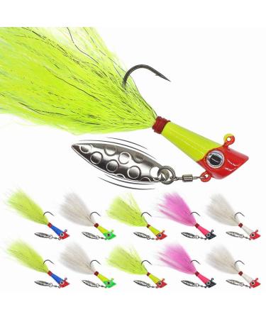 Shad Darts Fishing Lures Dart Head Jig Underspin Bucktail Hair Jigs Head for American Shad Bass Walleye Crappie Panfish 1/16oz 1/8oz 1/4oz White Chartreuse 25 Pack 1/8 oz (3.5g)-25 Pack