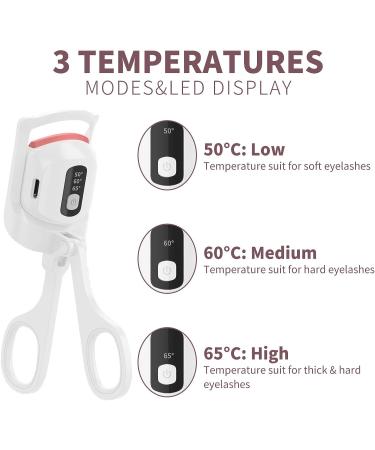 Heated Eyelash Curler - USB Rechargeable, Digital Display, 3 Temperature Settings - White - Buy Online on SooperMarket.com