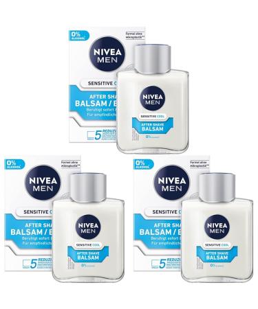 Nivea men sensitive cool after shave balm (100 ml) soothing after shave skin care after shaving with chamomile and vitamin E (pack of 3) 100 ml (3 Pack) after shave balm