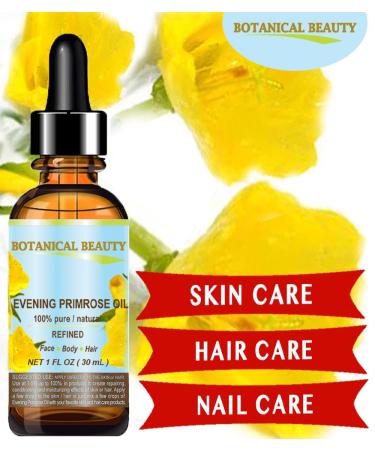 Evening Primrose Oil 100% Pure Natural - 1 Fl. oz | Virgin Cold Pressed Carrier Oil for Face Skin Hair & Nails - Rich in GLA | Botanical Beauty - Buy Online on SooperMarket.com