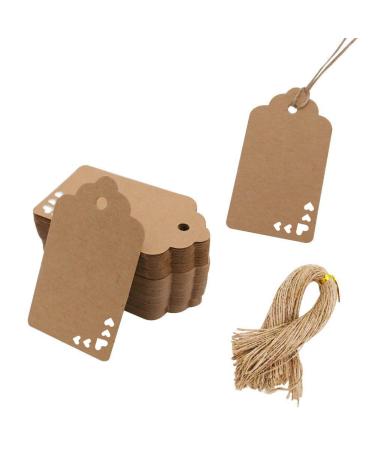 Koogel 100 PCS Gift Heart Tags,Kraft Paper Tags with Natural Jute Twine Blank Hang Tags for Gift Bags Price Tags Name Tags for Wedding Holiday Valentine's Day Baby Shower Brown