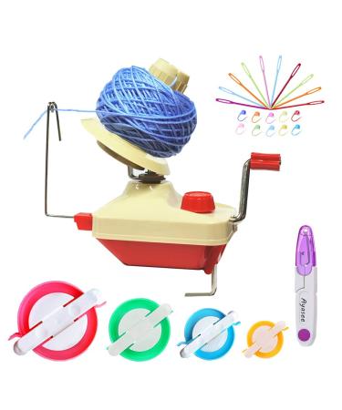 Yarn Ball Winder, Hands Operated Swift Yarn Fiber String Ball Wool Winder Machines for Family+4Pompom Maker+10PS Knitting Stitch Markers+10PS Plastic Needles+1PS Scissors(26b)