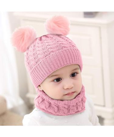 CheChury Toddler Hat and Scarf Set - Baby Knit Pom Beanie Cap with Circle Loop Scarf - Pink (1-3 Years) - Buy Online on SooperMarket.com