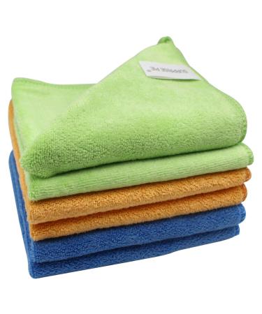 Microfiber Cleaning Cloths 400 GSM Thick Soft Lint Free 12"x12" 6 Pack Green Blue and Orange Reusable Kitchen Towels Dust Cloth Rags for Window Car House Boat Furniture Multi-colored