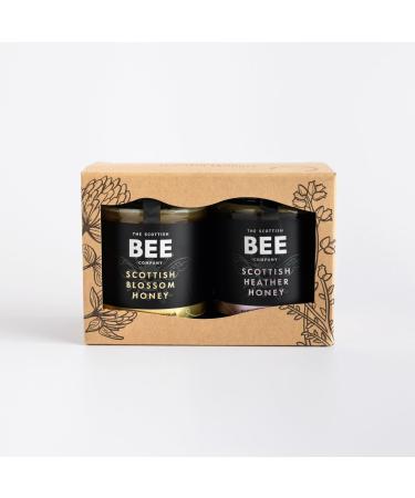 Heather and Blossom Duo of Honey from The Scottish Bee Company 340g x 2 - Heather and Blossom Honey Gift Bundle - Pure Natural Soft Set Honey Made in the UK