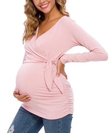 Love2Mi Women Maternity Breastfeeding Tops Long Sleeve V-Neck Cute Maternity Clothes XL Dark Pink-long