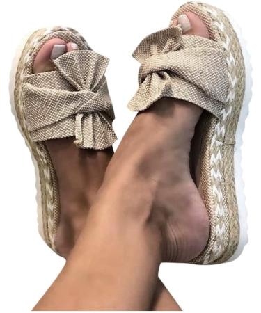 Evzosrz Summer Women's Espadrilles Wedge Sandals Slides | Bow Tie Platform Mules | Khaki 9 - Buy Online on SooperMarket.com