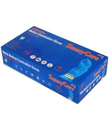 100Pcs SunnyCare 8202 Blue Nitrile Medical Exam Gloves Powder Free Chemo-Rated (Non Vinyl Latex) 100/box Size: Medium