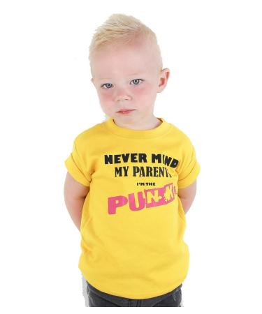Baby Moo's Never Mind The Parents I'm The Punk Baby Toddler & Kids T-Shirt | Unique Punk Rock Music Short Sleeve Tee Top | New Parents or Kids Gift UK 3-4 Years Yellow