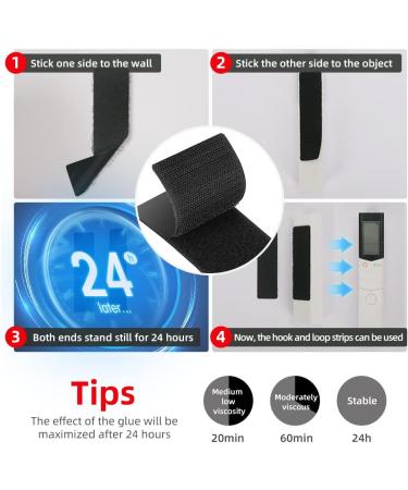 15 Sets Strips with Adhesive - Strong Double Sided Tape with Hook and Loop - 1 x 4 Inch 1 x 4 inch (15 Sets Black) - Buy Online on SooperMarket.com