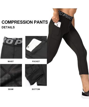 3 Pack Men's 3/4 Compression Pants with Pockets - Cool Dry Athletic Leggings for Sports, Yoga, Gym - Black (Medium) - Buy Online on SooperMarket.com