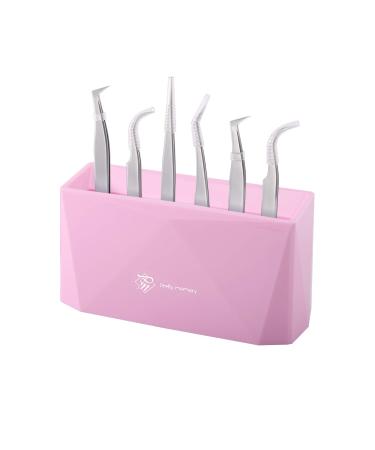 Pretty memory Lash Tweezer Holder 6 Holes Tweezer Holder for Eyelash Extensions Tweezer Stand Display Storage Eyelashes Extension Supplies Lash Accessories Tools, Pink Tweezer Holder (Pink)
