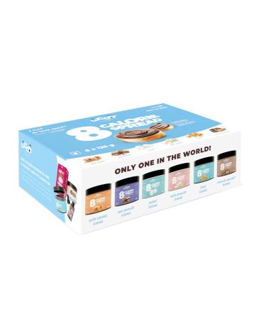 LOCCO 8 Calorie Spread 6-Pack Box | Flavours - Salted Carmel Milk Chocolate Coconut White Chocolate Fudge Chocolate Hazelnut | Keto Diet Vegetarian Smooth Paste Sweet Snack | 6x125g