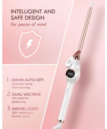 WEEYUM 3/8 Inch Small Curling Iron - Ceramic Tourmaline Barrel - 9mm Curling Wand for Short & Long Hair - Thin Curling Iron in White - Buy Online on SooperMarket.com
