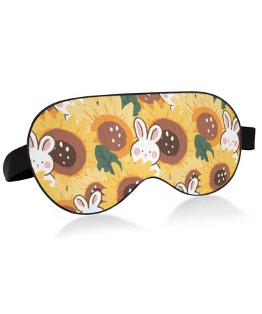 Haskirky Light Blocking Eye Mask Breathable and Adjustable Adult Men and Women Travel on Business Trips Yoga Meditation Light Smooth Comfortable Eye Mask Office Deep Sleep Goodies Rabbit and Sunflo