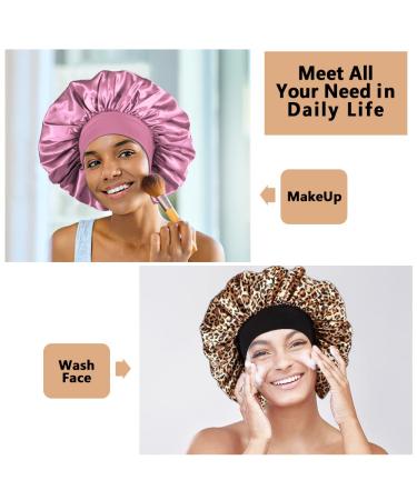 3PCS Extra Large Satin Bonnets for Sleeping - Hair Bonnets for Black Women - Braids Curly Hair - C-black, Rose Gold, Leopard - Buy Online on SooperMarket.com