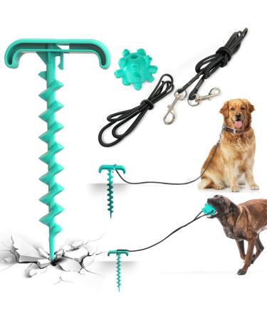 Dog Tie Out Cable and Stake Dog Spike Stake in Ground Dog Lead Leash Sturdy Spiral Ground Anchor with Dog Chew Molar Ball Toy and Dog Elasticity Dog Chain for Camping Backyard