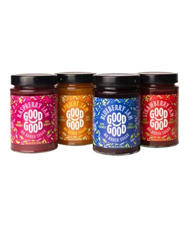 GOOD GOOD Ultimate Breakfast Spread Collection - Raspberry Apricot Blueberry & Strawberry Jams - Keto Friendly Variety Pack - Low Carb & Calorie - No Added Sugars - Vegan - Gluten Free - Preserves