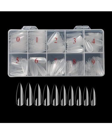 AORAEM Long Stiletto Sharp False Nails Clear Claw Full Cover Artificial Fake Nail Art Tip 500Pcs For Nail Salon,10 Sizes (Clear)