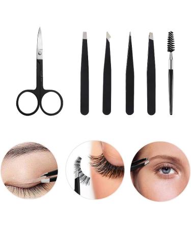 6-Piece YZWW Tweezer Set - Stainless Steel Tweezers for Precision Plucking, Curved Scissors, Brow Brush - Daily Beauty Tool for Eyebrows & Facial Hair - Buy Online on SooperMarket.com