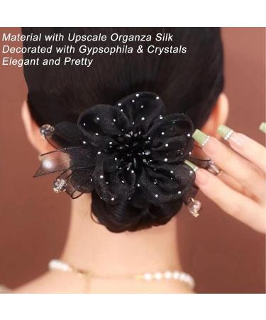 Elegant Elastic Hair Scrunchy with Rhinestone & Gypsophila Flowers - Hair Accessory for Girls, Women, Bride | AsggBah 1pc - Buy Online on SooperMarket.com