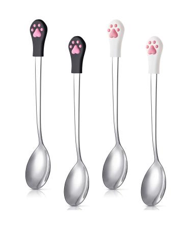 4 Pieces Dog Cat Spoon Pet Can Spoon Stainless Steel Pet Food Spoon Cat Claw Spoon for Dog and Cat Food Can, White and Black