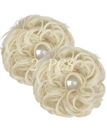 Messy Bun Hair Piece Scrunchies Extension Curly Wavy Updo Hairpieces Synthetic Chignon Ponytail Hair Accessories for Women Girls (Platinum Blonde) 2 PCS 16# Platinum Blonde