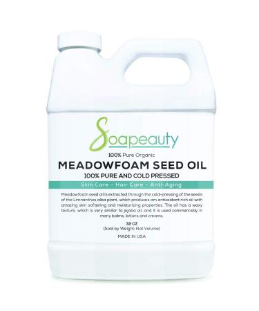 Soapeauty MEADOWFOAM SEED OIL Cold Pressed Unrefined | 100% Pure Natural Meadowfoam Seed Oil for Face & Hair | Moisturizer for Skin  Promotes Hair Growth  Balms | (32 OZ) 32 Fl Oz (Pack of 1)