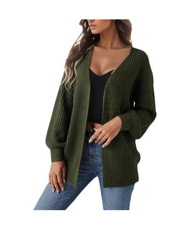 Gefomuofe Cardigans for Women Long Sleeve Cardigan for Women Pocket Jacket Cardigan Women's Blazer Cardigan Outerwear Elegant Shoulder Jacket Top Casual Top Green L
