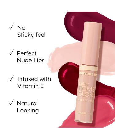 Ruby Kisses Lip Gloss | Butter Bomb Gloss with Vitamin E | Natural Nude Lip Makeup | Non-Sticky, 7.8mL (0.26 fl.oz) | White Lie - Buy Online on SooperMarket.com