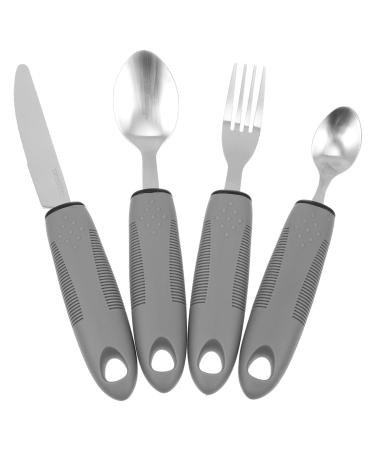 Adaptive Utensils Built up Fork Spoon Rocker Knife Easy Grip Silverware for Adults Elderly Weak Hand Patients Disabled Light Grey 3 Piece Set (Color : Light Grey-1)