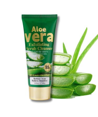 Aloe Vera Exfoliating Scrub Cleanser Aloe Vera Gel Face Wash Natural Acne Face Wash Face Wash For Men & Women Cream Cleanser For Acne Prone & Oily Skin Face Wash - Soothe Purify Facial Skin Care Green-Aloe Vera