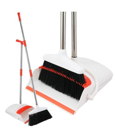 Broom and Dustpan Set - Strongest NO MORE TEARS 80% Heavier Duty - Upright Standing Dust Pan with Extendable Broomstick for Easy Sweeping - Easy Assembly Great Use for Home Kitchen Room Office Lobby