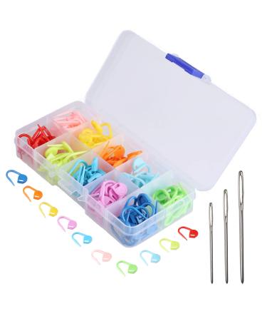 E-Uli Stitch Markers 150 Plastic Yarn Row Markers Knitting Crochet Locking and 3 Pcs Big Eye Needles for Knitting Crochet Locking Yarn Counter Needle Clips 10 Colors Plastic (Color Ship Randomly)