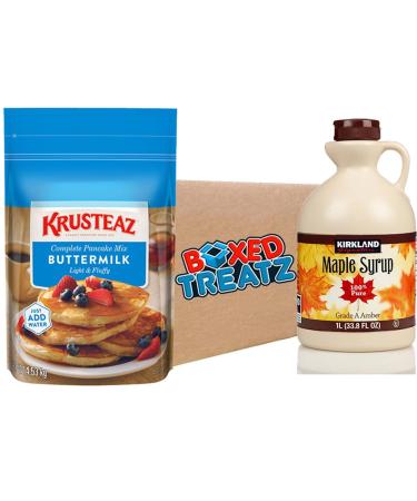 Pancake Maple Syrup Bundle Krusteaz Buttermilk Complete Pancake Mix 4.53kg With Signature Canadian Maple Syrup 1L Grade A Amber Boxed Treatz