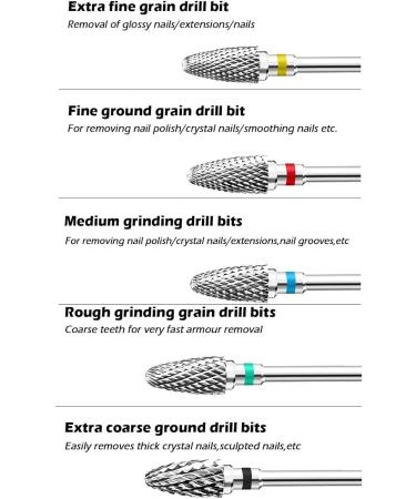 5pcs Tungsten Nail Drill Bits Set for Acrylic Nails - Professional Cuticle Polishing Bits for Manicure Pedicure - Electric Nail Files for Salon & Home Use - Buy Online on SooperMarket.com