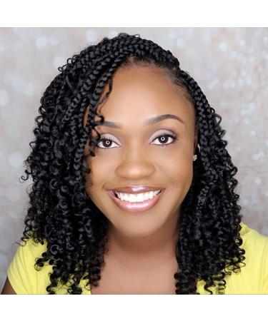 BOHOBABE Short Bohemian Box Braids Crochet Hair with Curly Ends 12 Inch 8 Packs Crochet Box Braids (1B) 12 Inch (Pack of 8) 1B