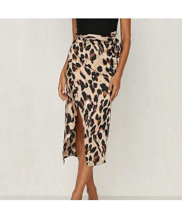 Sanahy Women's Boho Leopard High Low Split Skirt - M Brown - Buy Online on SooperMarket.com