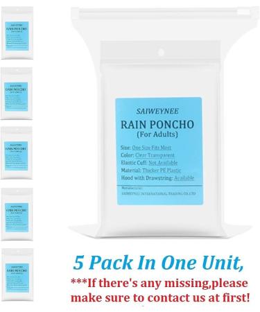 Saiweynee Transparent Disposable Rain Ponchos for Adults - Pack of 5 | Waterproof Emergency Gear for Outdoor Activities and Theme Park Visits - Buy Online on SooperMarket.com