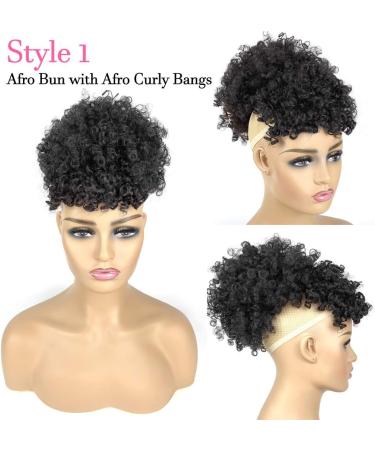 Afro Puff Drawstring Ponytail with Bangs Pineapple Updo Hair for African American Women Short Kinky Curly Ponytail Bun with 2 Replaceable Bangs(#1B-Black) 1 ponytail+ 2 bangs 1B - Buy Online on SooperMarket.com