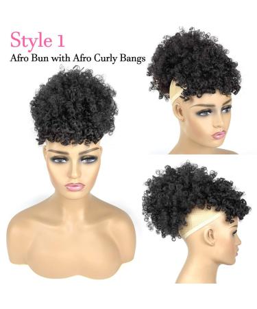 Allyreetress Afro Puff Drawstring Ponytail with Bangs - Short Kinky Curly Bun for Black Women - 3 Piece Set in 1B-Black - Buy Online on SooperMarket.com
