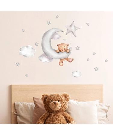 Cute Bears and Night Sky Wall Stickers for Kids' Room Decor - Moon, Stars, Clouds - Nursery Wall Decals - Buy Online on SooperMarket.com