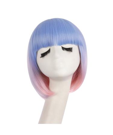 Mapofbeauty 30cm/12 inch straight pony bobo hairstyle smooth short hair (purple pink+periwinkle+pale pink+blue) purple pink+periwinkle+pale pink+blue