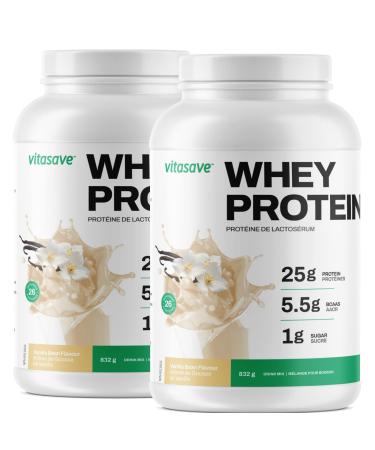 Whey Protein Powder by Vitasave 100% Whey Protein Powder 25g Protein Per Serving Grass-Fed Gluten-Free BCAAs Amino Acids - 26 servings 858g Tub (Vanilla Pack of 2) Vanilla Pack of 2