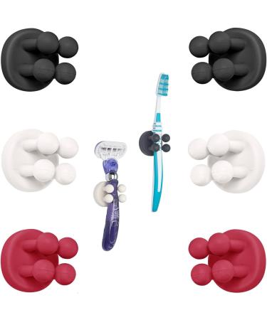 Tecbull Funny Hooks toothbrush holder razor holder shower razor bracket without drilling toothbrush bracket Self -adhesive clamping holder for toothbrushes (6x black/red/white + 6x replacement pad) TB -exclusive - 2x black + 2x raspberry red + 2x white